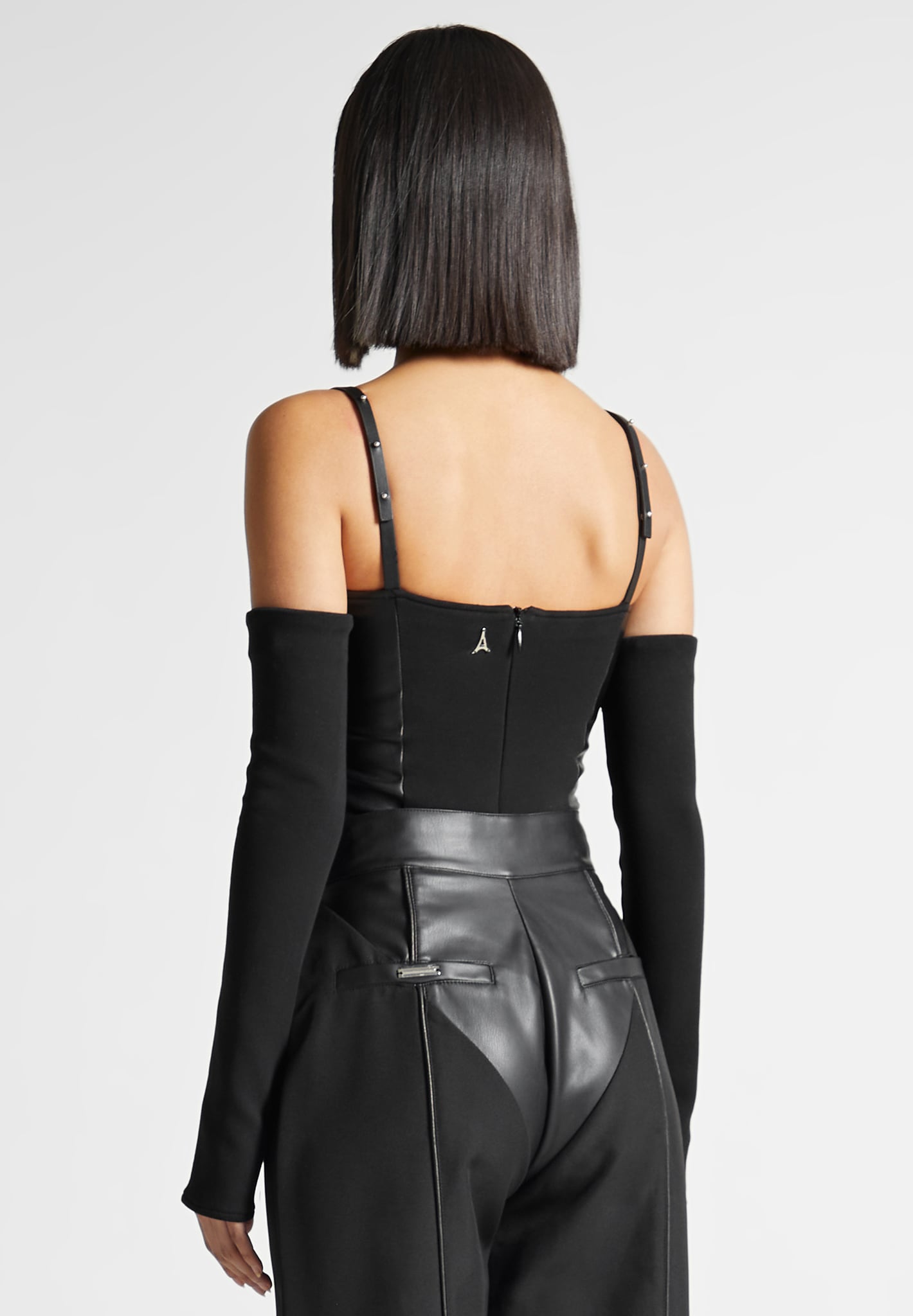 Vegan Leather and Lace Contour Bodysuit - Black