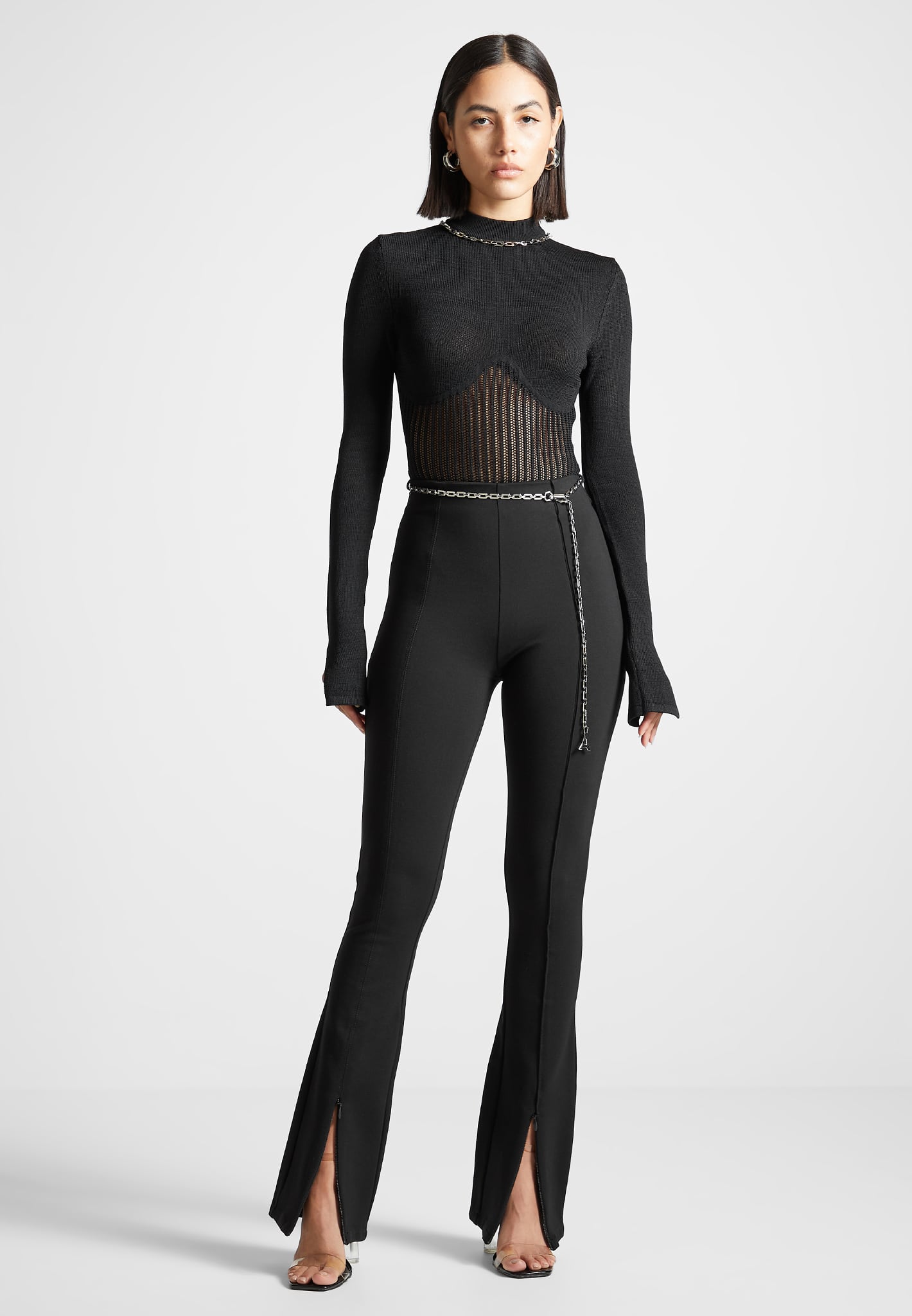 Contour Knit Bodysuit with Chain - Black 