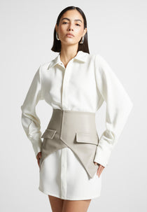 Corset Shirt Dress - White/Beige