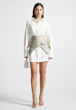 Corset Shirt Dress - White/Beige