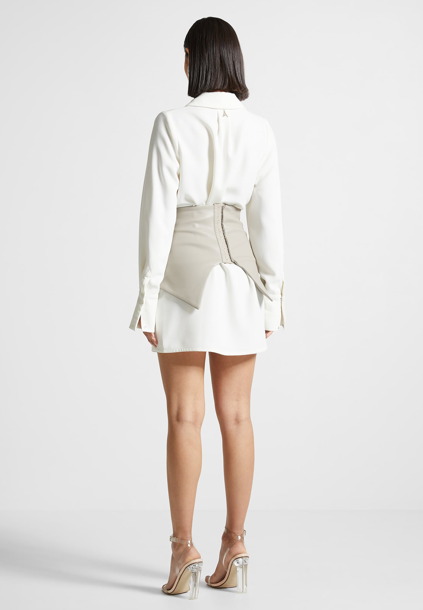 Corset Shirt Dress - White/Beige