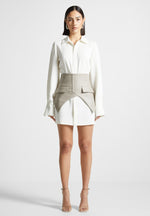 Corset Shirt Dress - White/Beige