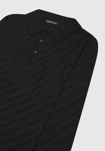 cotton-blend-waffle-knit-long-sleeve-polo-top-black