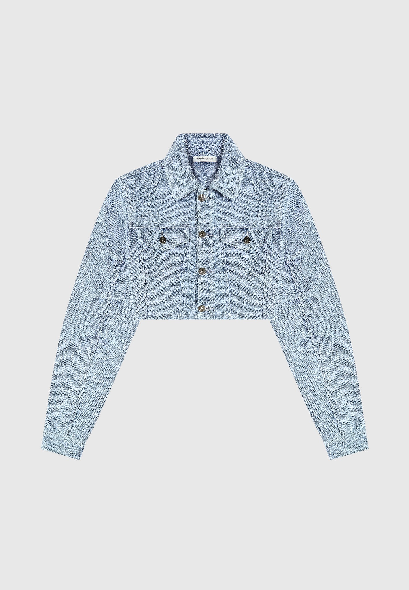 Catherine - Denim Cropped Boucle Jacket - Mid Blue