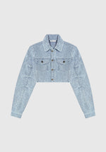 Catherine - Denim Cropped Boucle Jacket - Mid Blue