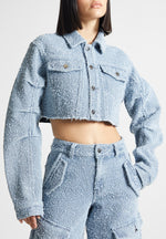 Catherine - Denim Cropped Boucle Jacket - Mid Blue