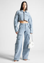 Catherine - Denim Cropped Boucle Jacket - Mid Blue