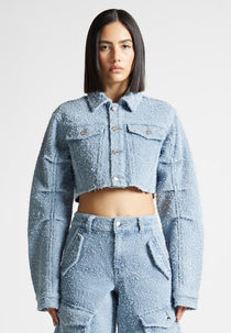 Catherine - Denim Cropped Boucle Jacket - Mid Blue