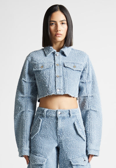 Catherine - Denim Cropped Boucle Jacket - Mid Blue