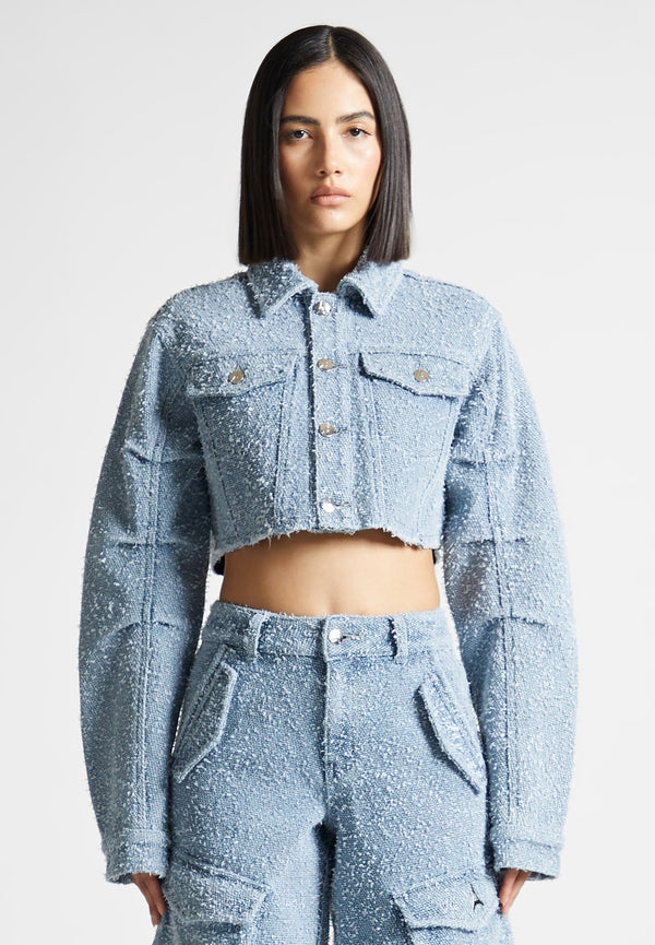 Catherine - Denim Cropped Boucle Jacket - Mid Blue