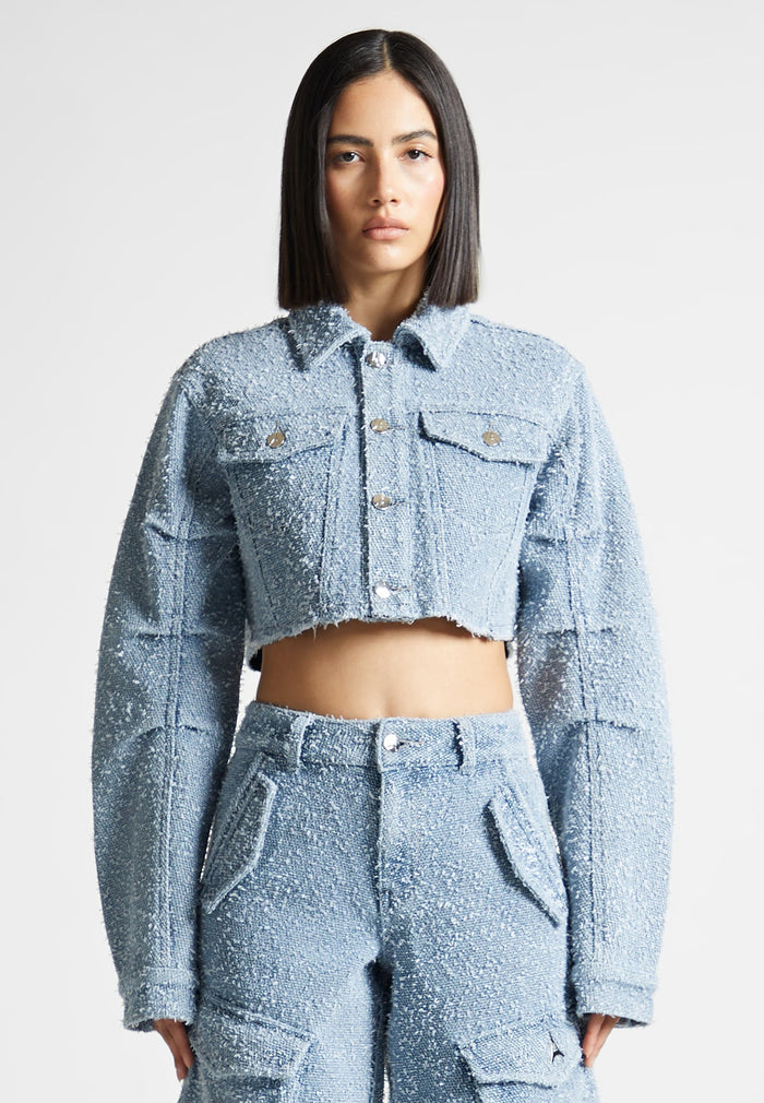 Catherine - Denim Cropped Boucle Jacket - Mid Blue