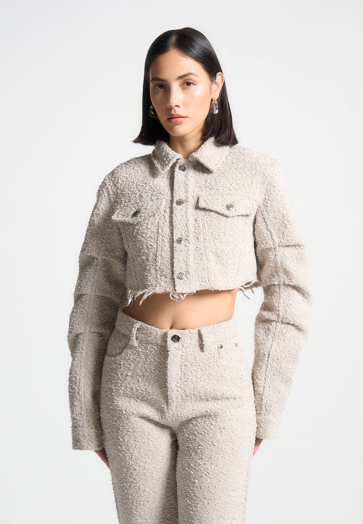 Catherine - Cropped Boucle Jacket - Beige