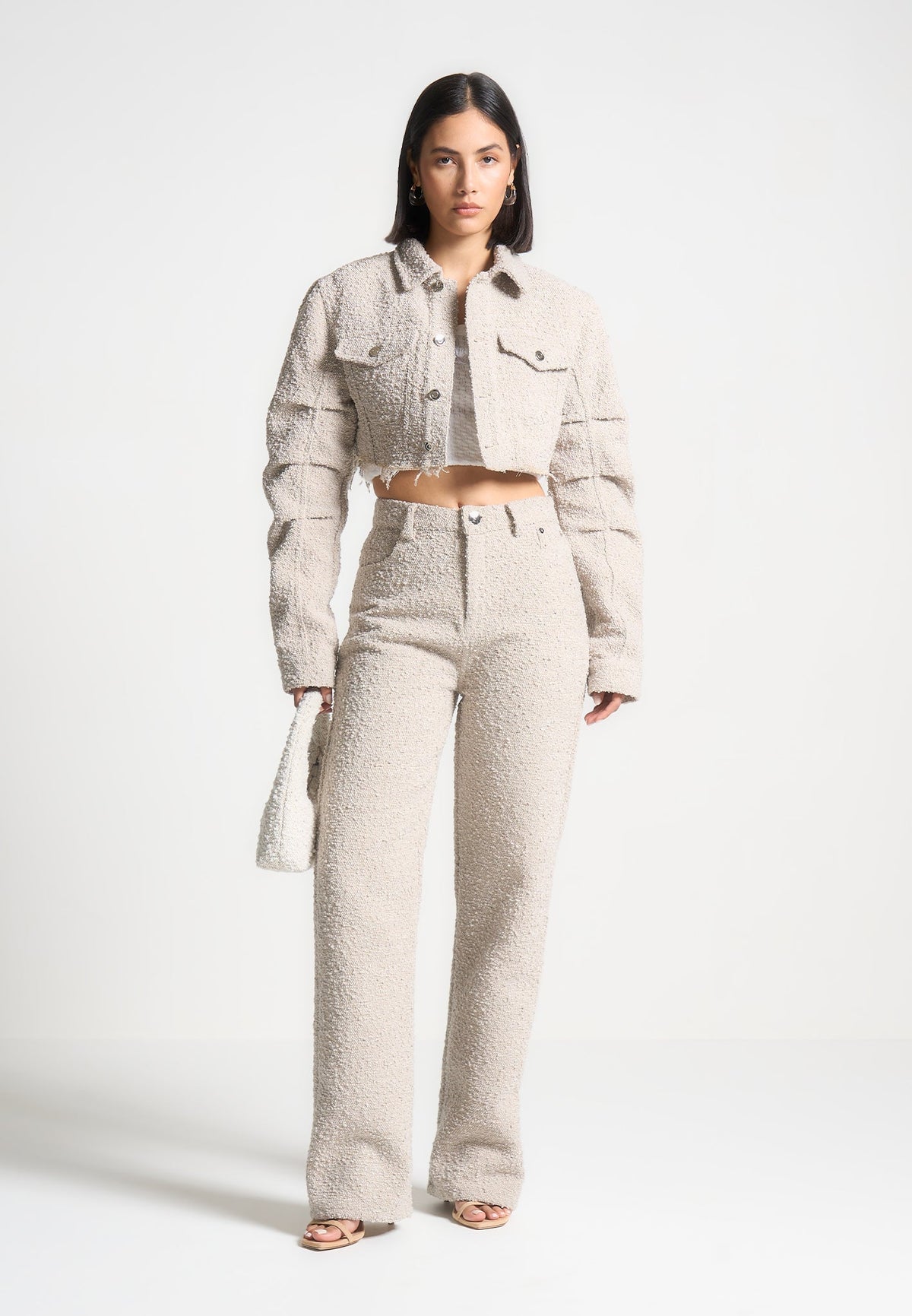 Catherine - Cropped Boucle Jacket - Beige