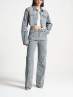 Alice -  Cropped Distressed Denim Jacket - Mid Blue