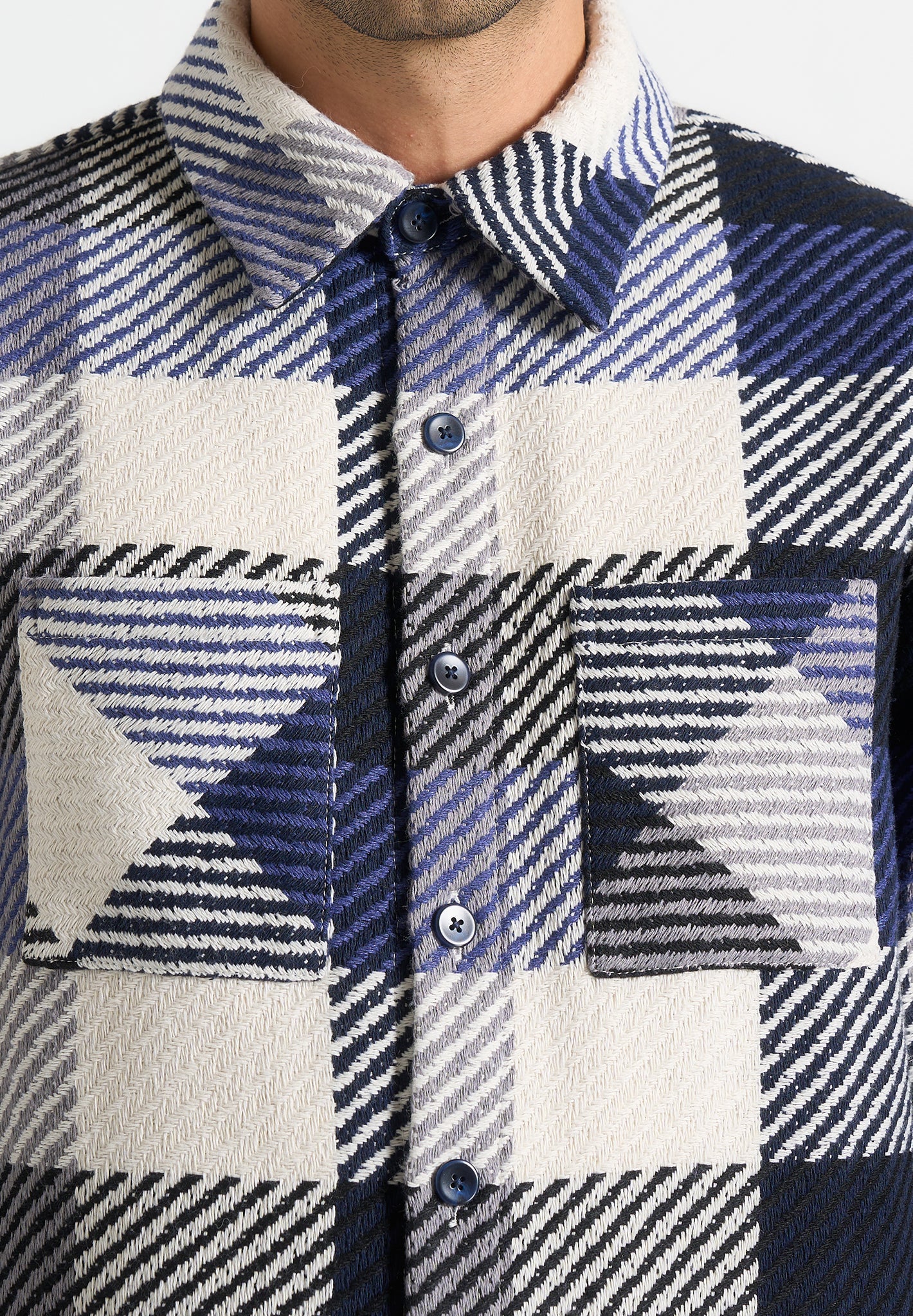 Rune - Unisex Check Overshirt - Navy