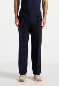 Pierre - Relaxed Fit Pleated Tailored Trousers - Navy