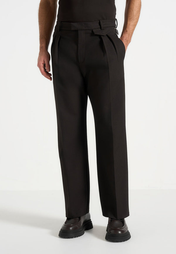 Pierre - Relaxed Fit Pleated Tailored Trousers - Dark Brown