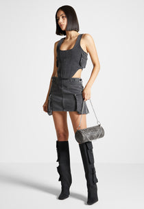 Denim Cargo Corset Top - Washed Black