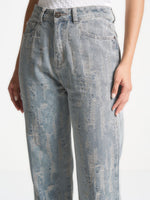 Posie - Distressed High Rise Straight Leg Jeans - Mid Blue