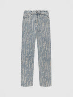 Posie - Distressed High Rise Straight Leg Jeans - Mid Blue