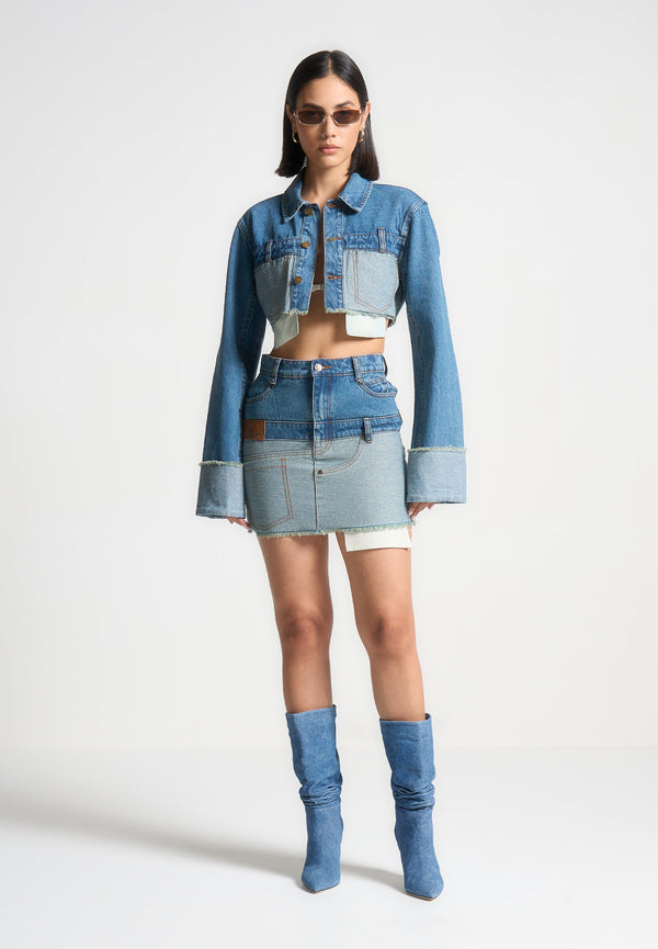 Re-worked Cropped Denim Jacket - Blue