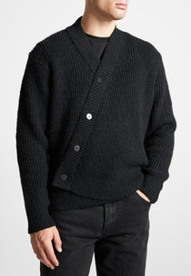 Double Breasted Brushed Knit Cardigan - Black