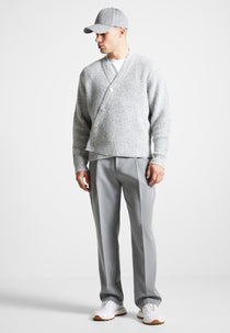 Double Breasted Brushed Knit Cardigan - Grey