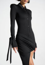 Diane - Draped Asymmetric Mini Dress - Black