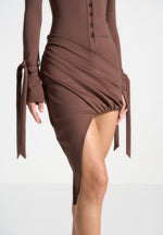 Diane - Draped Asymmetric Mini Dress - Brown