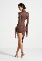 Diane - Draped Asymmetric Mini Dress - Brown