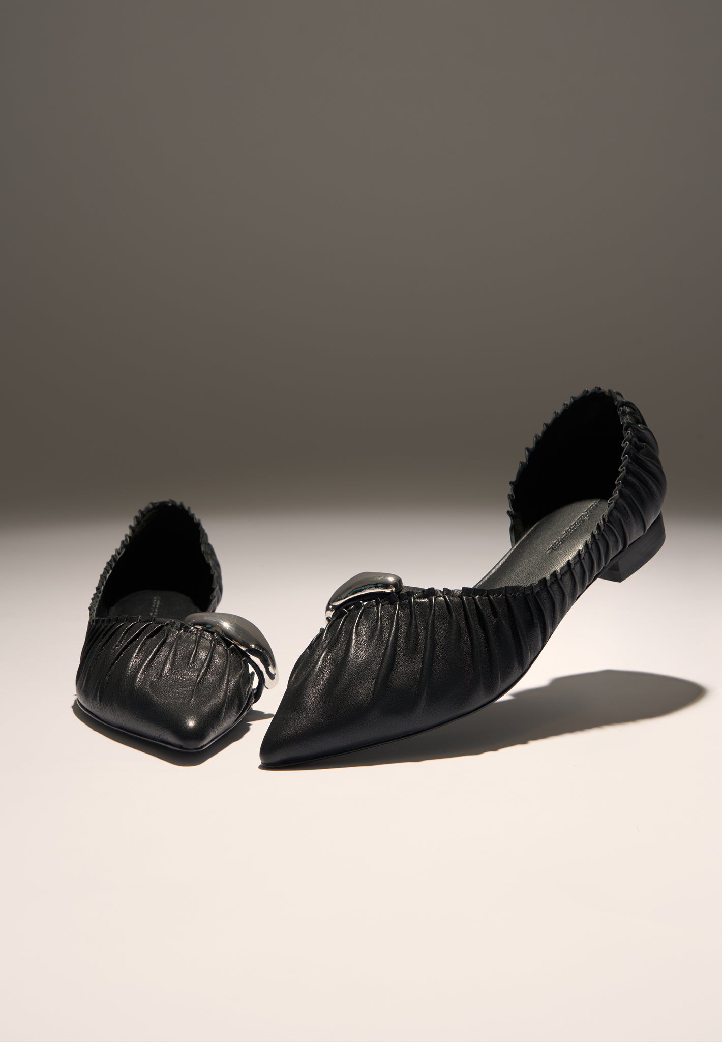 Celeste - Leather Ballet Flats with Hardware - Black