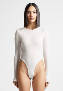 Sheer Long Sleeve Bodysuit - White