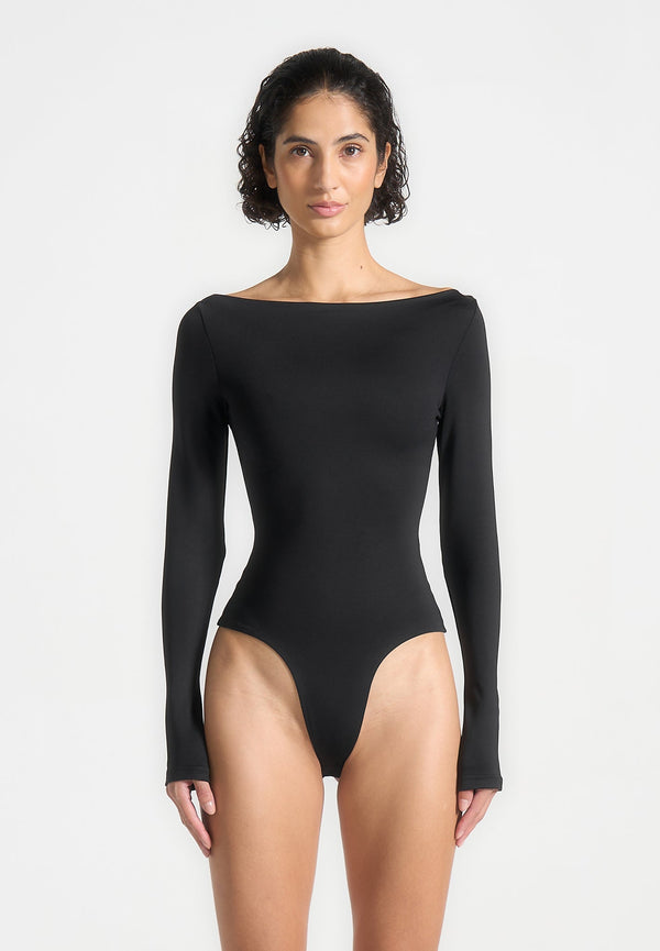 Eva - Boat Neck Bodysuit - Black