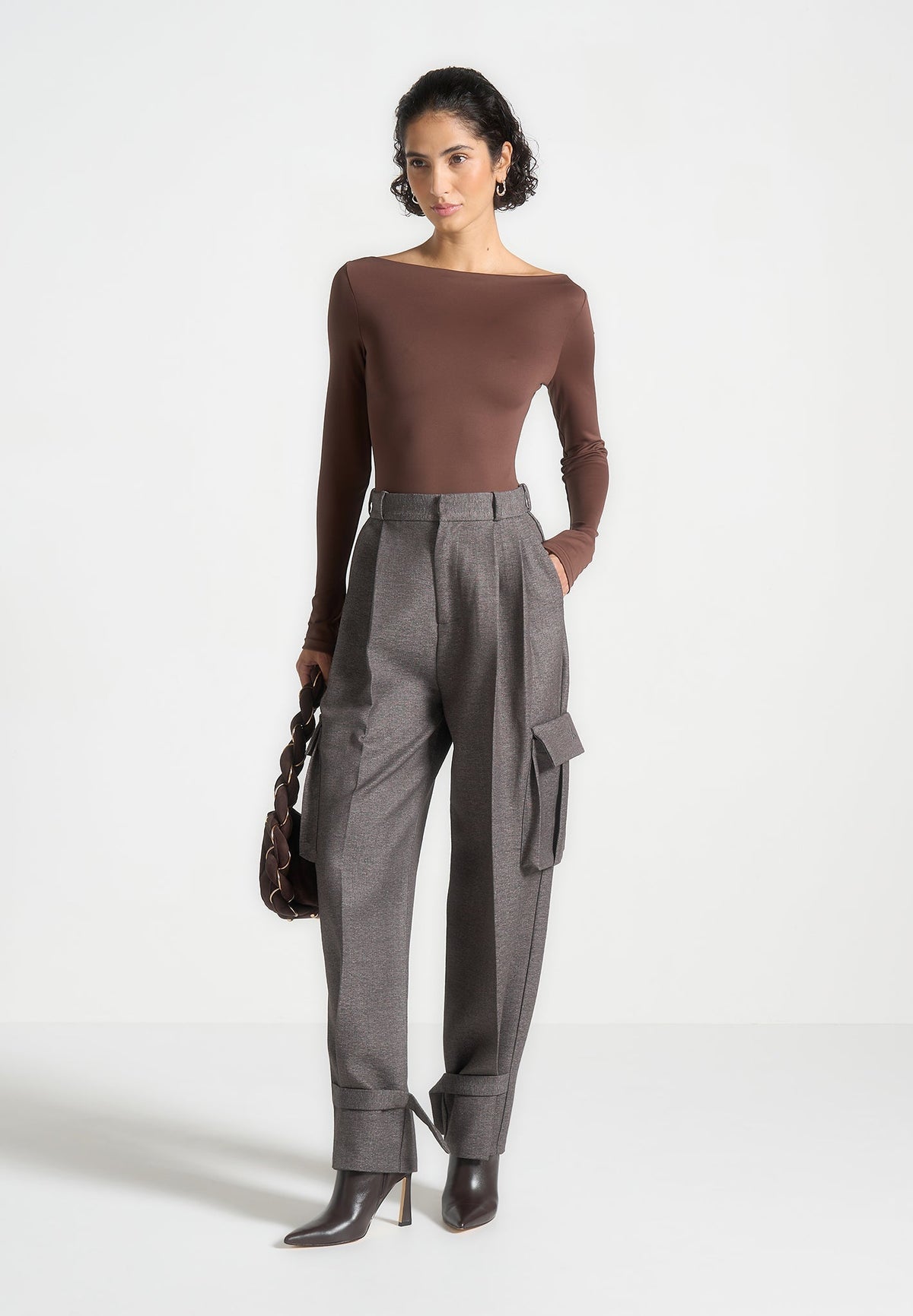 BS003 - Boat Neck Bodysuit - Brown