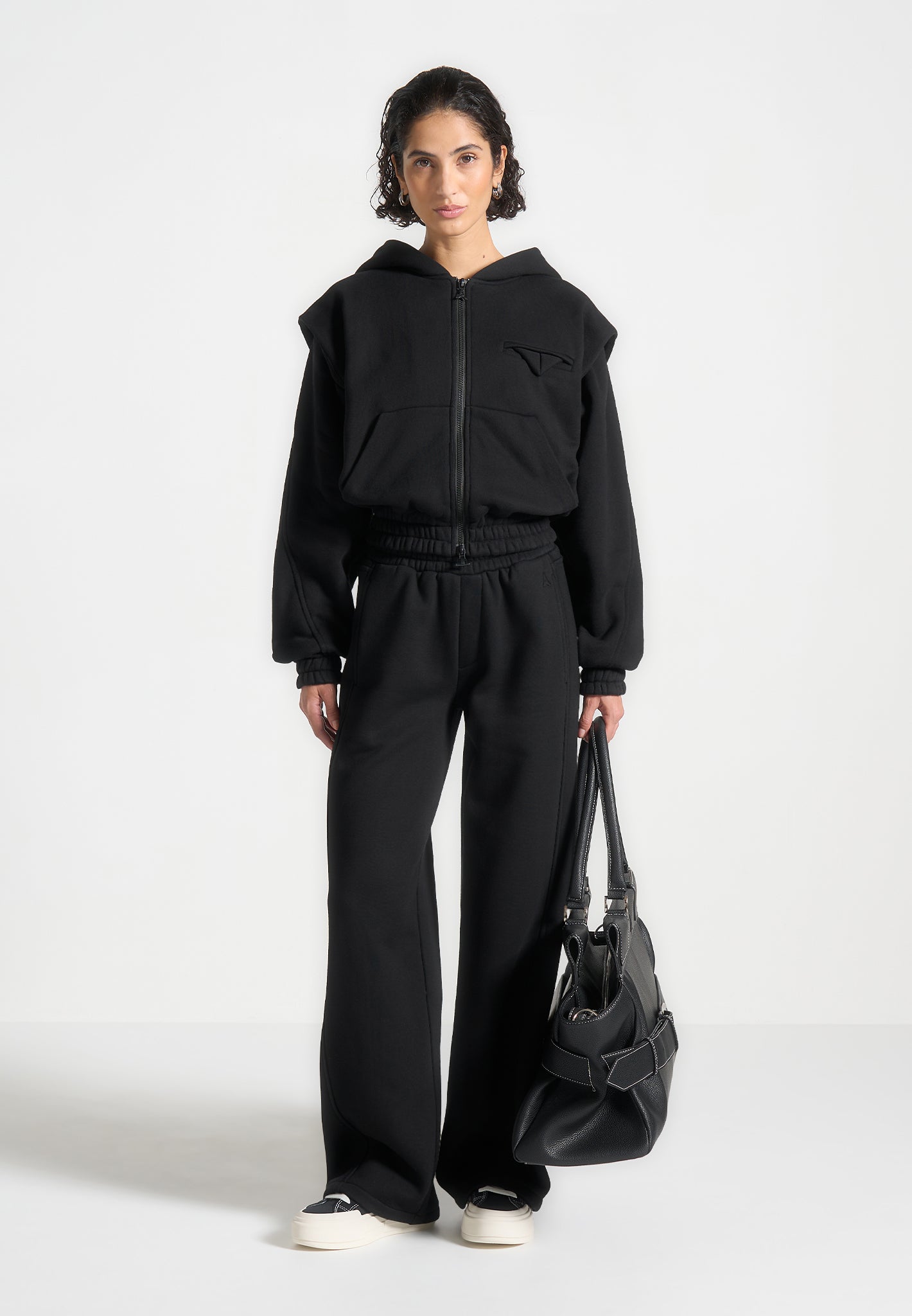 Louna - Wide Shoulder Zip Through Hoodie - Black