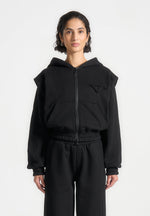 Louna - Wide Shoulder Zip Through Hoodie - Black