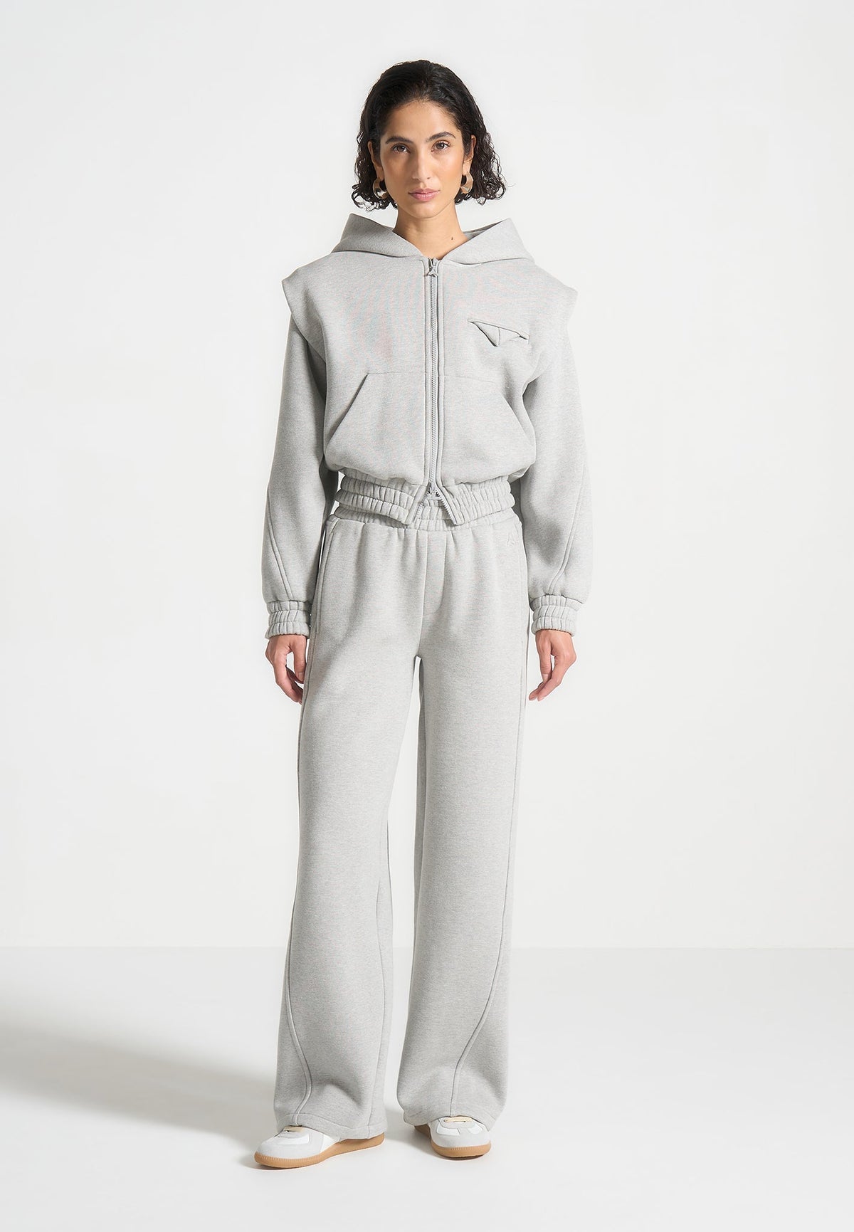 Louna - Wide Shoulder Zip Through Hoodie - Grey