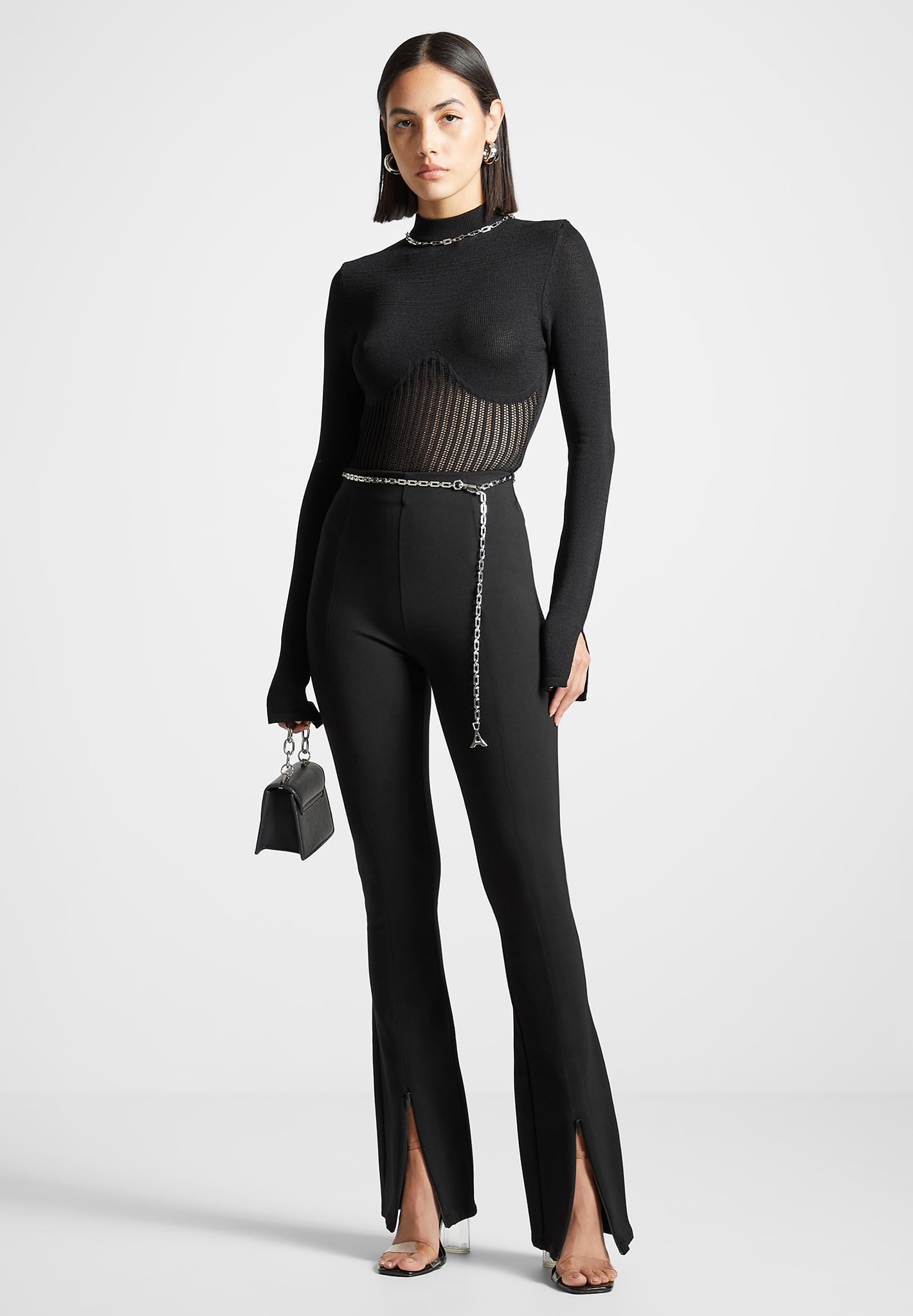 Fit and Flare Leggings with Chain - Black 