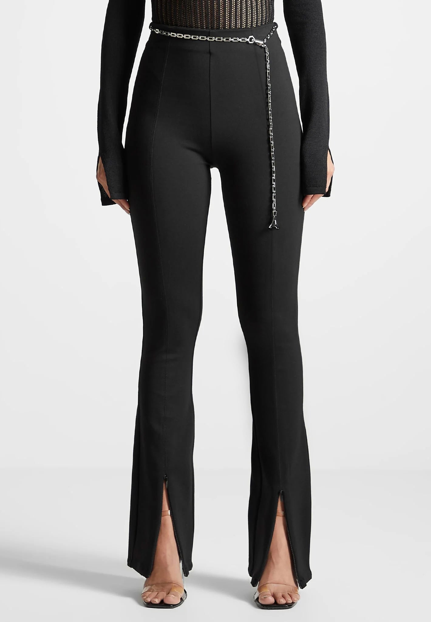 Fit and Flare Leggings with Chain - Black 