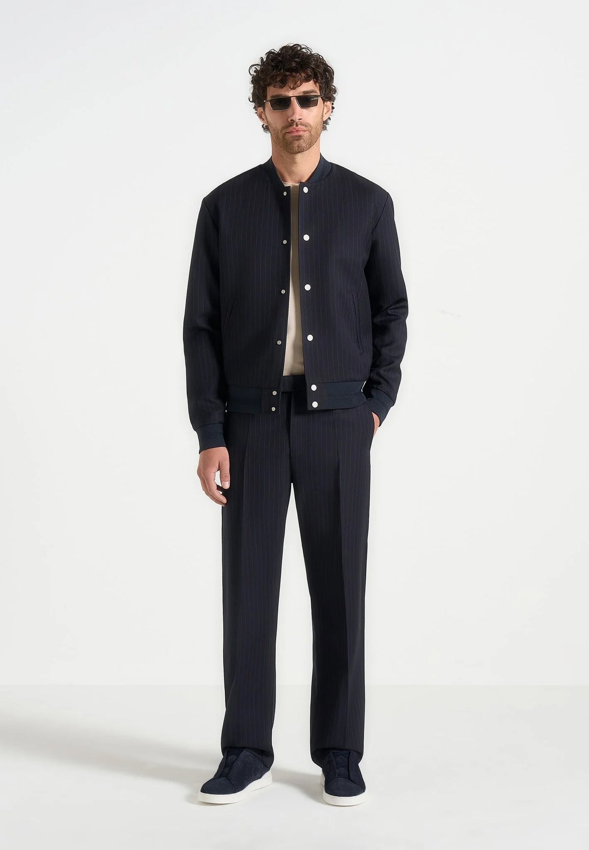 Joseph - Regular Fit Pinstripe Tailored Pants - Navy