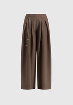 Flora - Box Pleat Wide Leg Belted Pants - Brown