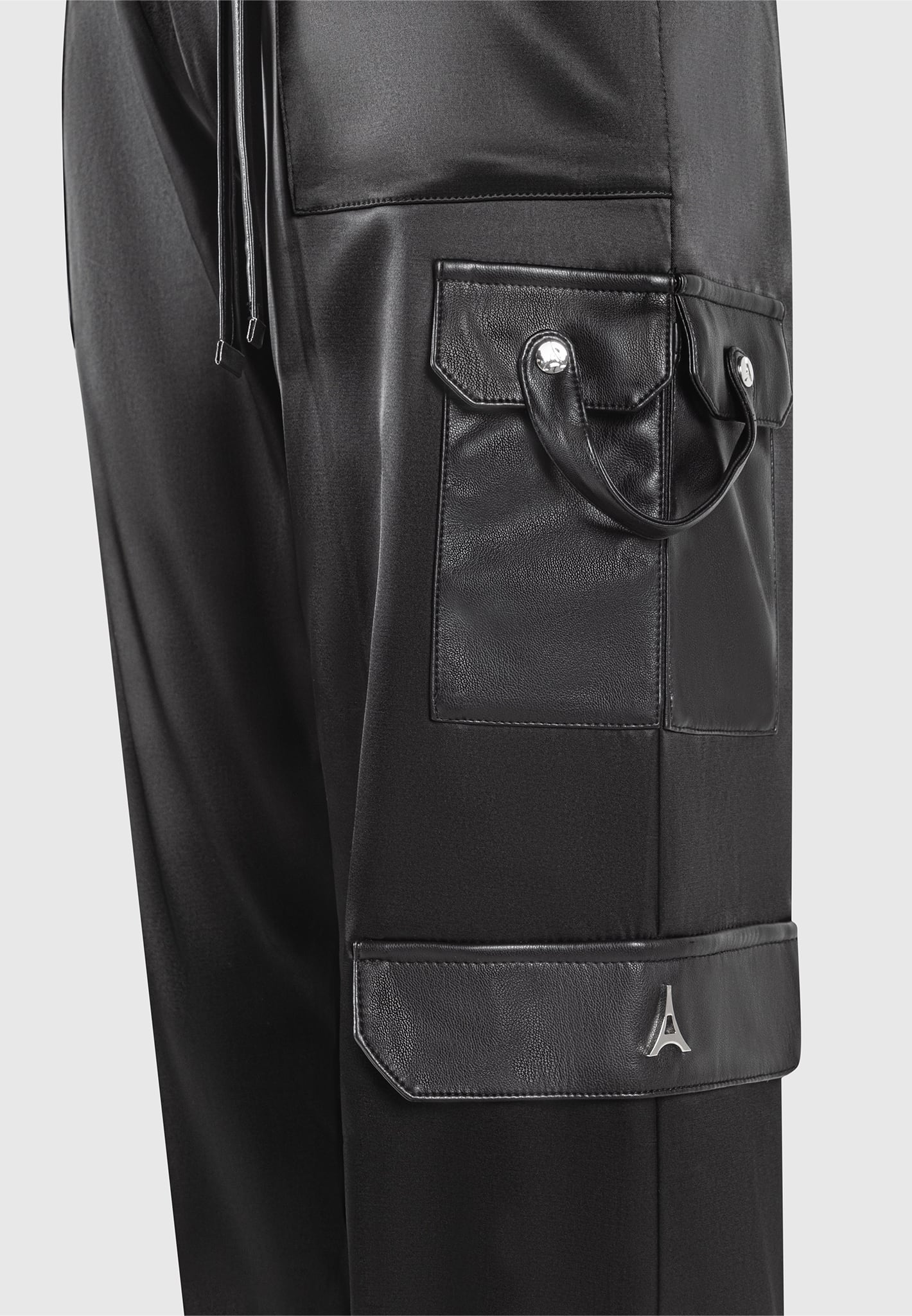 high-waisted-satin-cargo-trousers-black
