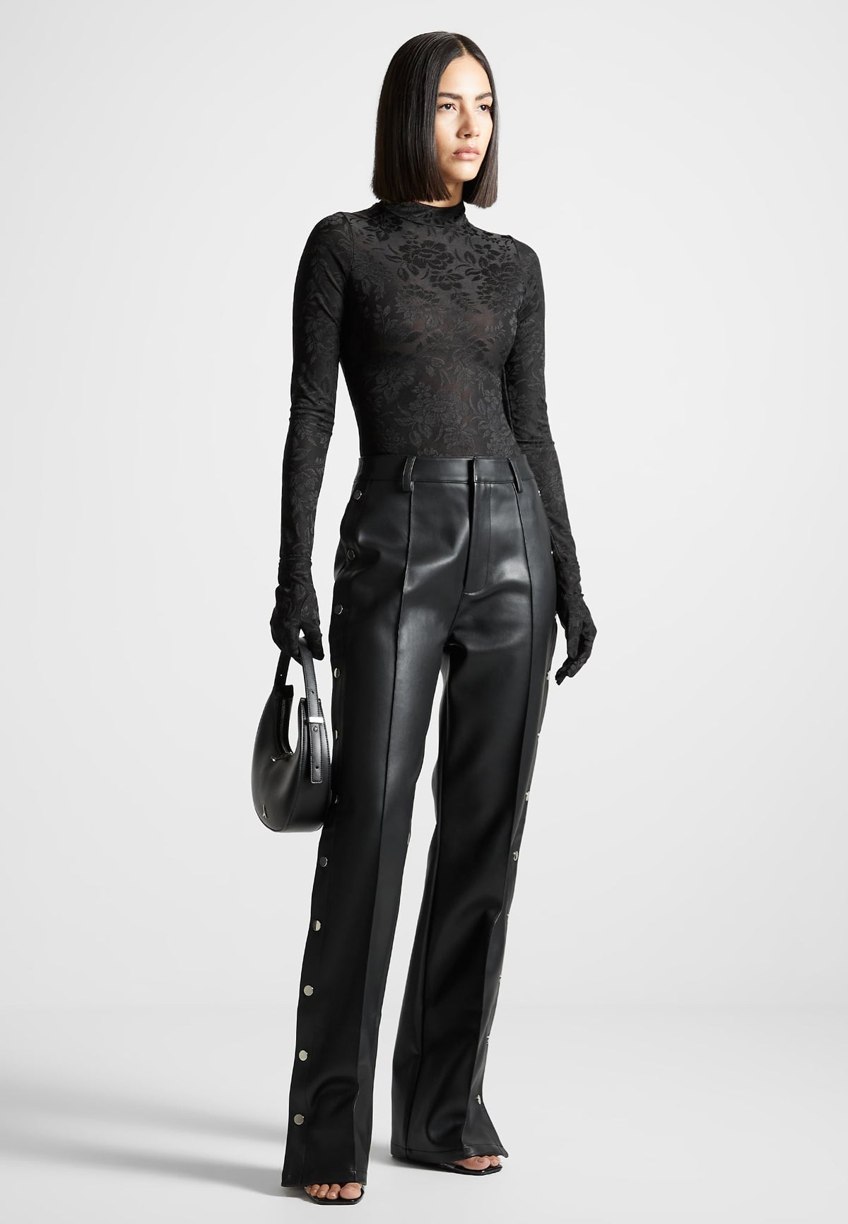 Ivy - Jacquard Bodysuit with Gloves - Black