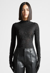Ivy - Jacquard Bodysuit with Gloves - Black