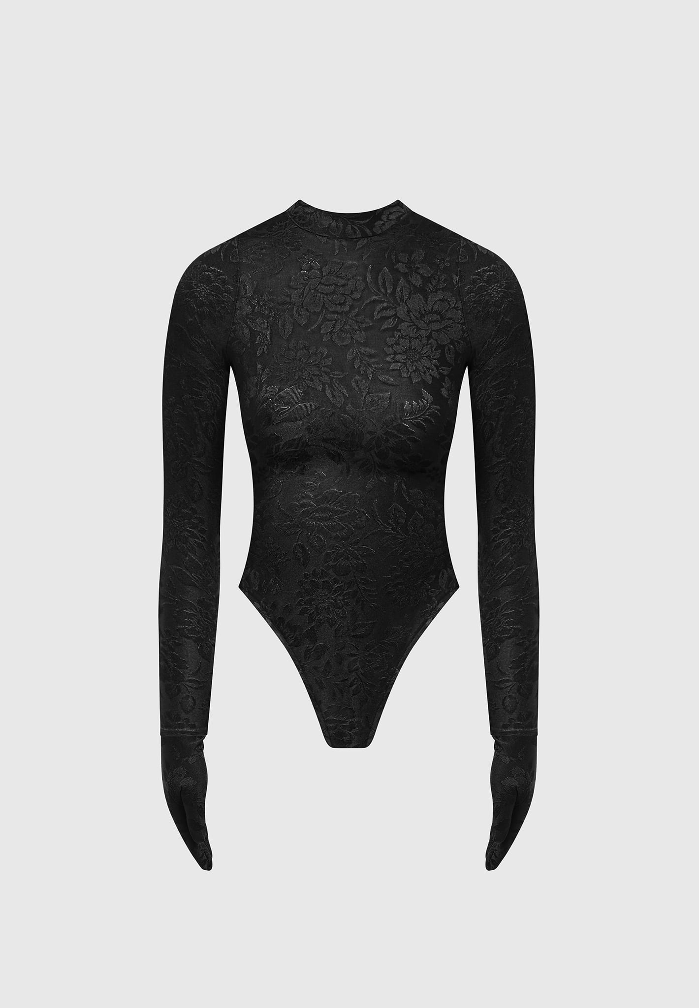 Debossed Contour Long Sleeve Bodysuit - Black