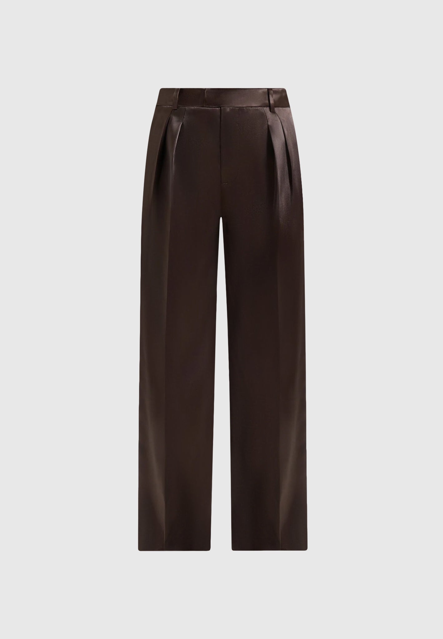 Julie - Satin Tailored Twin Pleat Pants - Brown