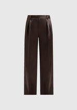 Julie - Satin Tailored Twin Pleat Pants - Brown