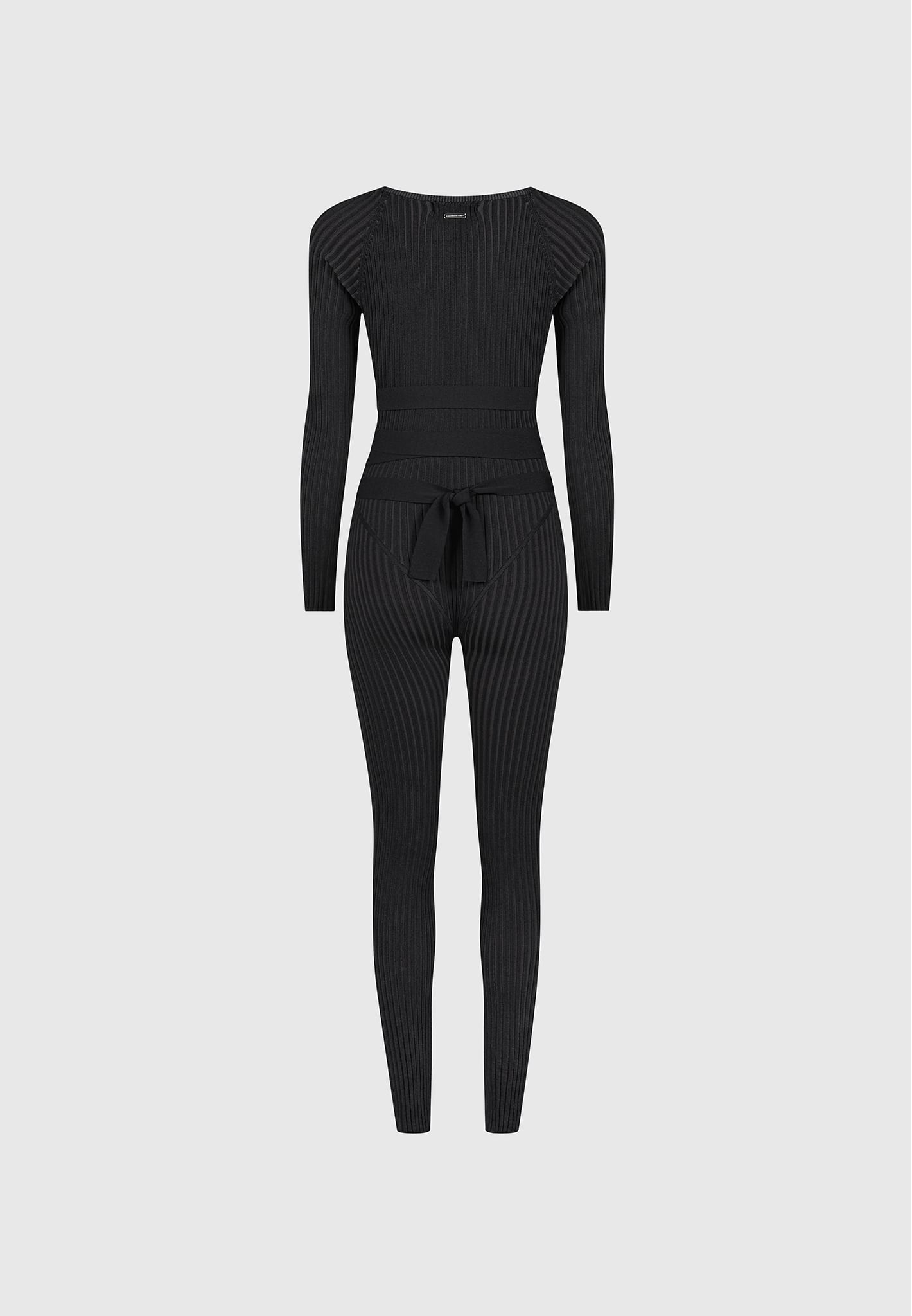 Knitted Two Tone Jumpsuit with Belt - Black