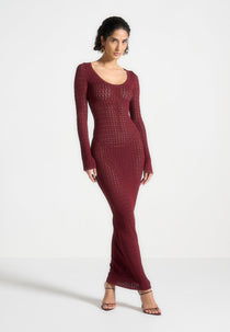 Knitted Scoop Neck Maxi Dress - Wine Red