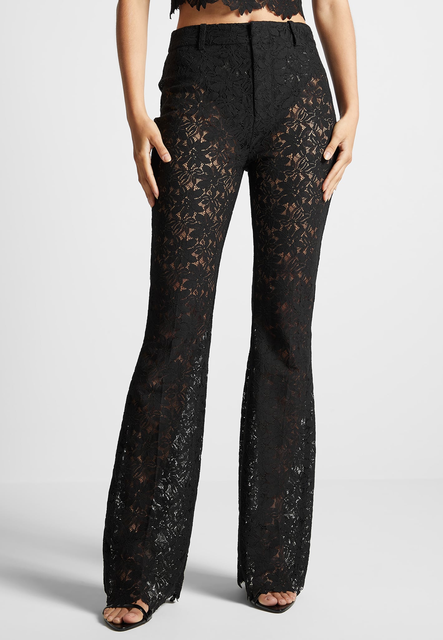 Lace Fit and Flare Pants - Black
